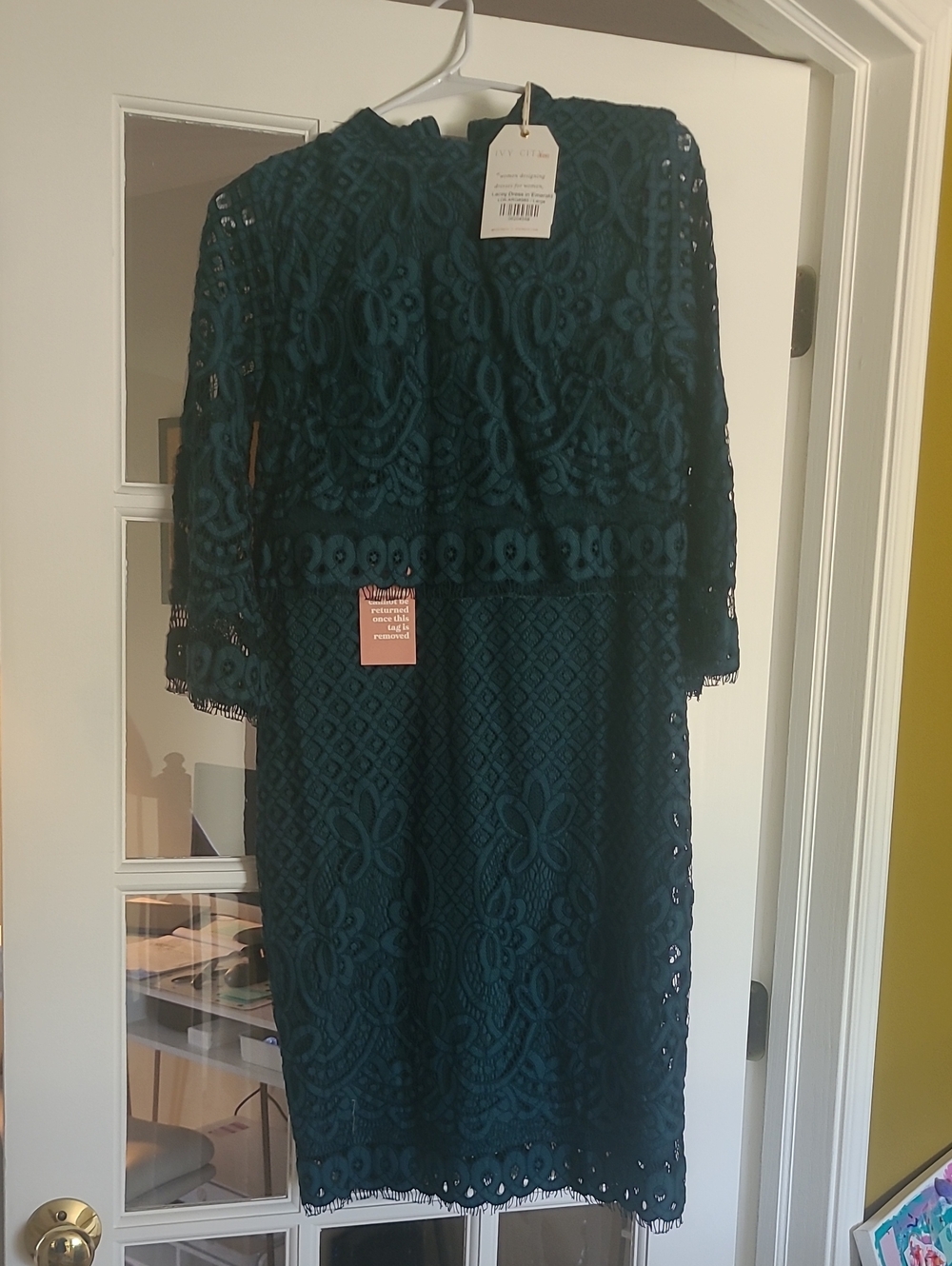 Ivy City Co Teal Lace Long-Sleeve Sheath Dress